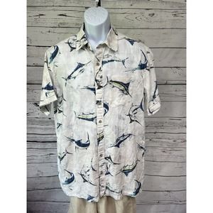 Eddie Bauer Linen Short Sleeve Button Down Men’s Large Tall White Swordfish